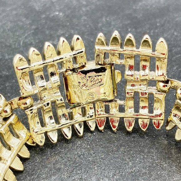 CORO PEGASUS Vintage light silvery gold tone metal picket fence link bracelet - Picture 8 of 10